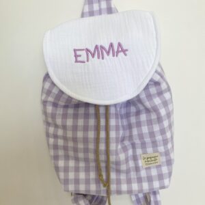 Mochila infantil cuadro vichy malva
