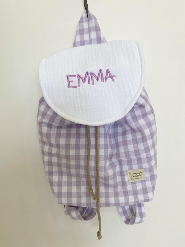 Mochila infantil cuadro vichy malva
