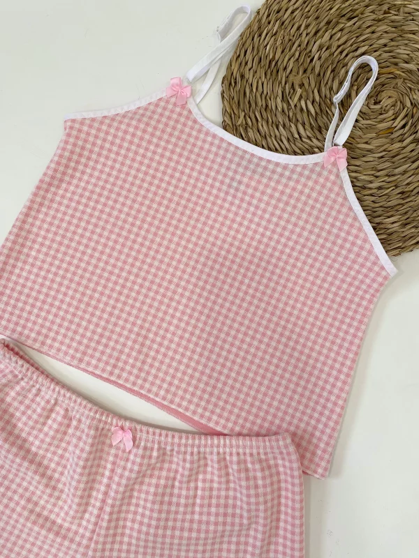 Pijama vichy rosa filo blanco - Imagen 2